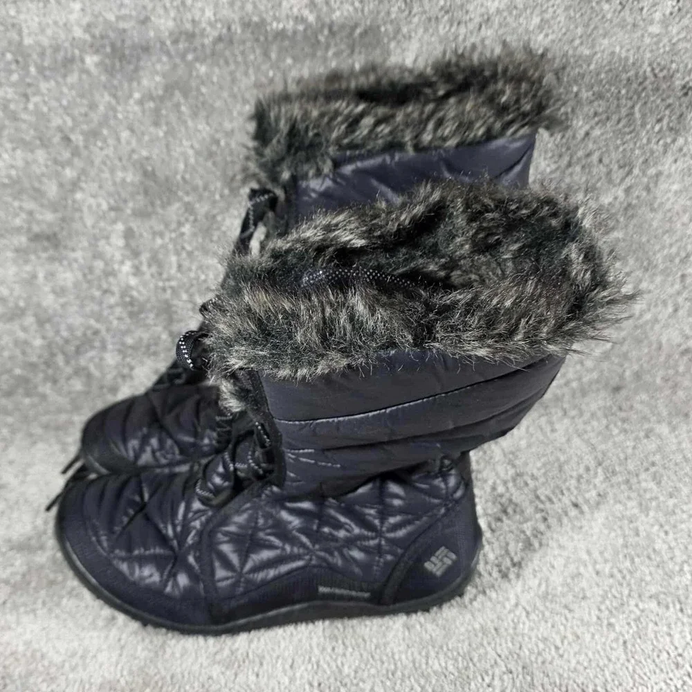 Columbia Winter Boots Mid II Omni-Heat Waterproof Black Faux Fur Trim Womens 7.5